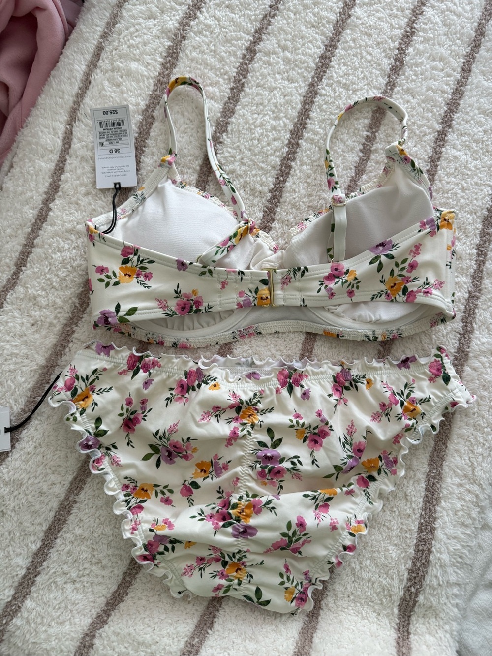 Shade & Shore Floral Ruffle Bikini Set - Cream with Pink & Yellow Flowers - Picture 2 of 2